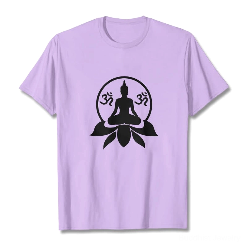 Pale green Buddha lotus OM t-shirt flat lay display unisex fit spiritual tee