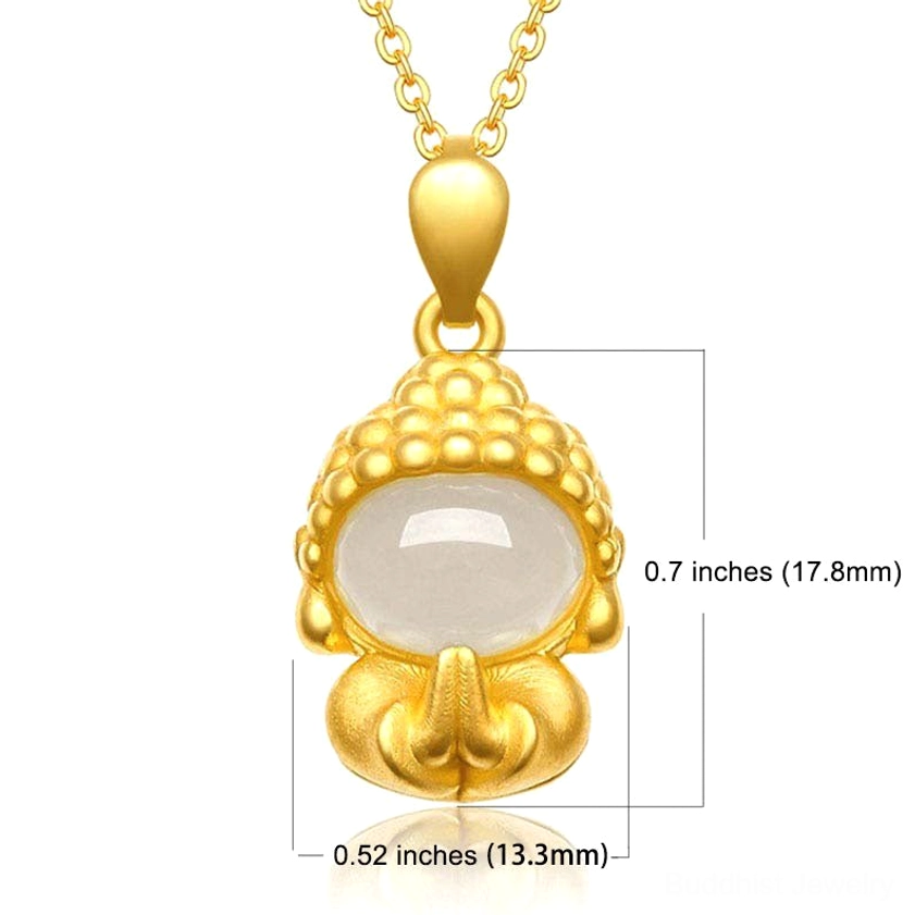 Buddha pendant necklace size reference - dimensions 0.52 x 0.70 inches for scale comparison