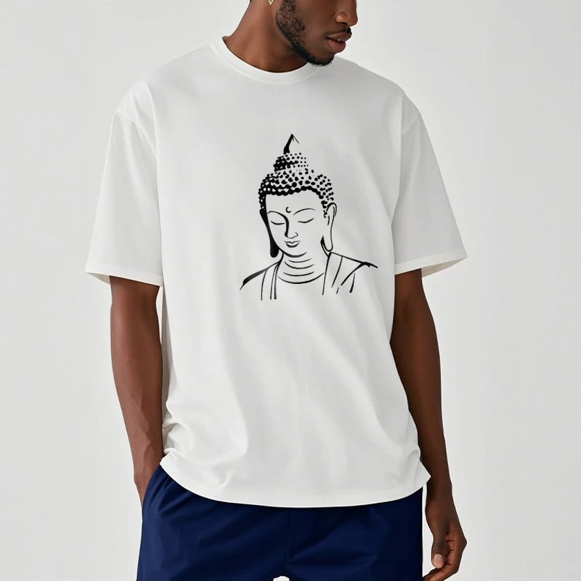 Spiritual cotton t-shirt on male model off-white casual wear Buddha graphic