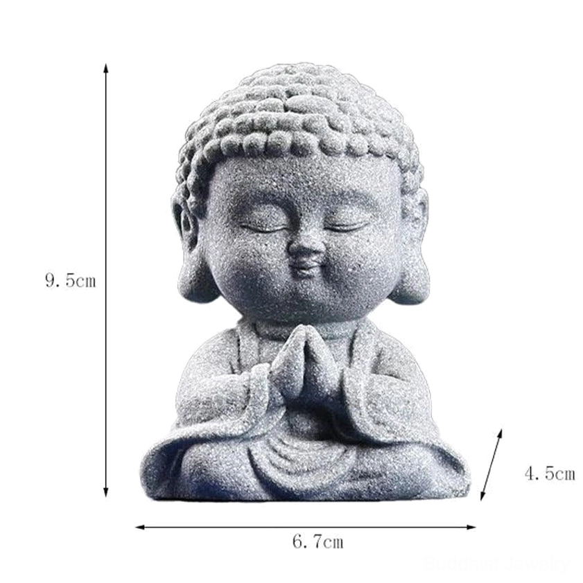 Buddha raises hand statue showing blessing gesture and protection mudra in handcrafted sandstone finish