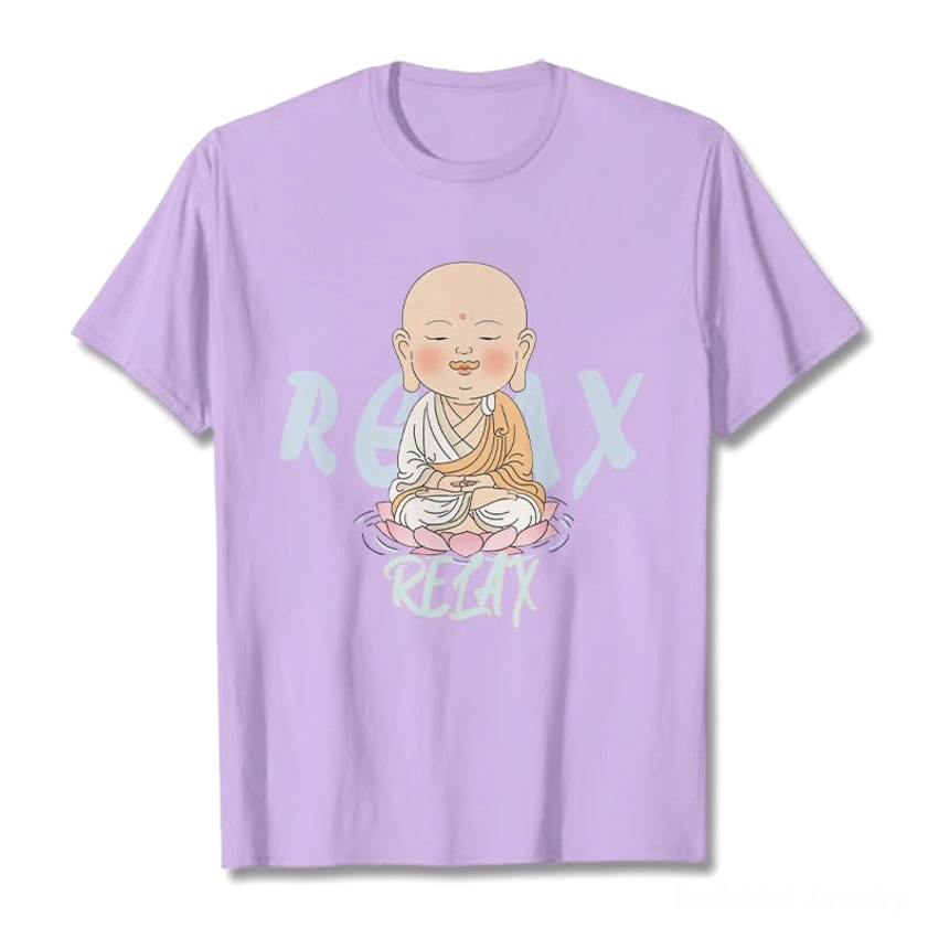 Multiple color options of Buddhist relax t-shirt displayed together showing all available variants