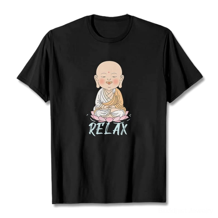 Buddhist relax tee packed in packaging showing product presentation for shipping