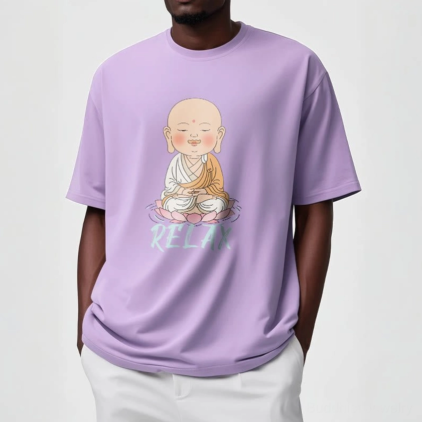 Quality assurance inspection of Buddhist mindfulness t-shirt showing premium standards