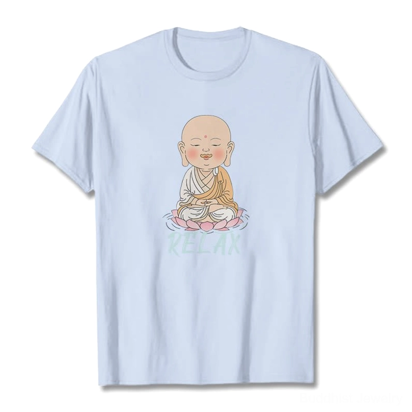 White Buddhist relax t-shirt lifestyle photography for meditation and yoga practice