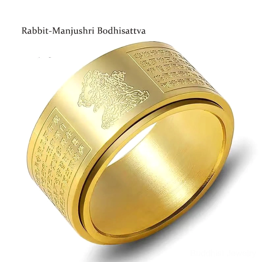 Rotating buddha ring on dark background showing spiritual protection design