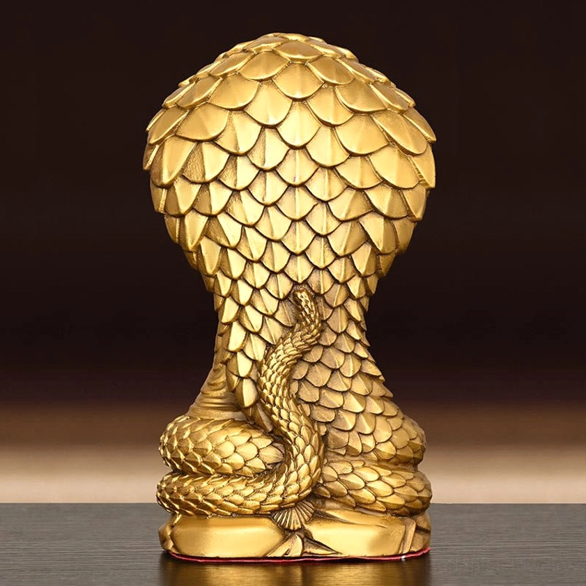 Rear view of Buddha Shakyamuni copper statue - coiled cobra snake body protective guardian design