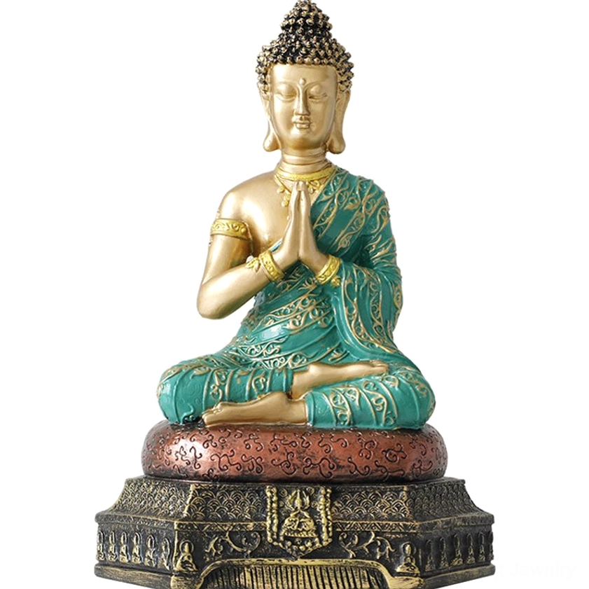 Buddhist resin Buddha statue featuring intricate carvings and traditional artisan craftsmanship