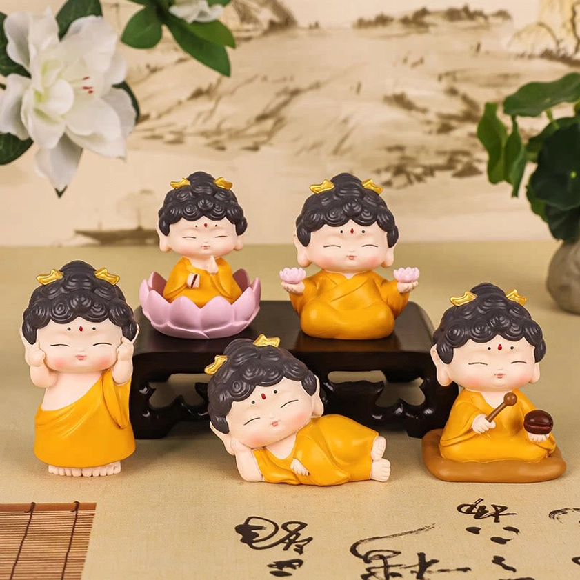 Buddha statue collection display showing diverse spiritual poses for meditation practice and home sanctuary