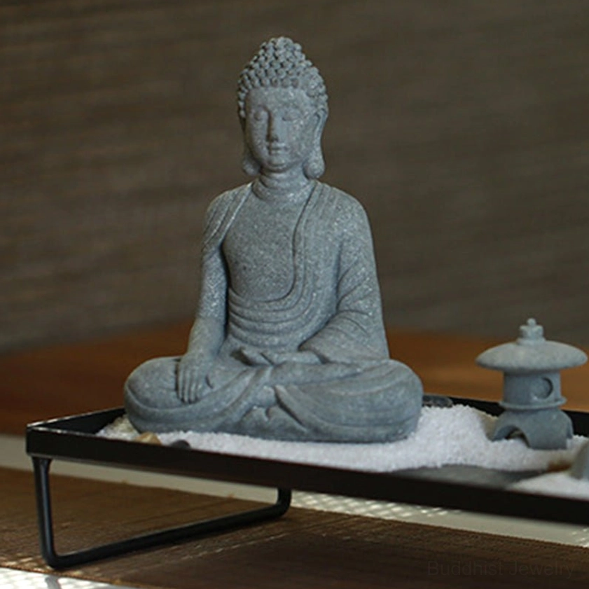 Natural stone Buddha statue for compassion and loving-kindness practice, authentic Buddhist home altar decoration