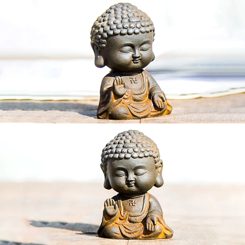 Iron resin Buddha statue display showing product quality and detail craftsmanship from multiple angles