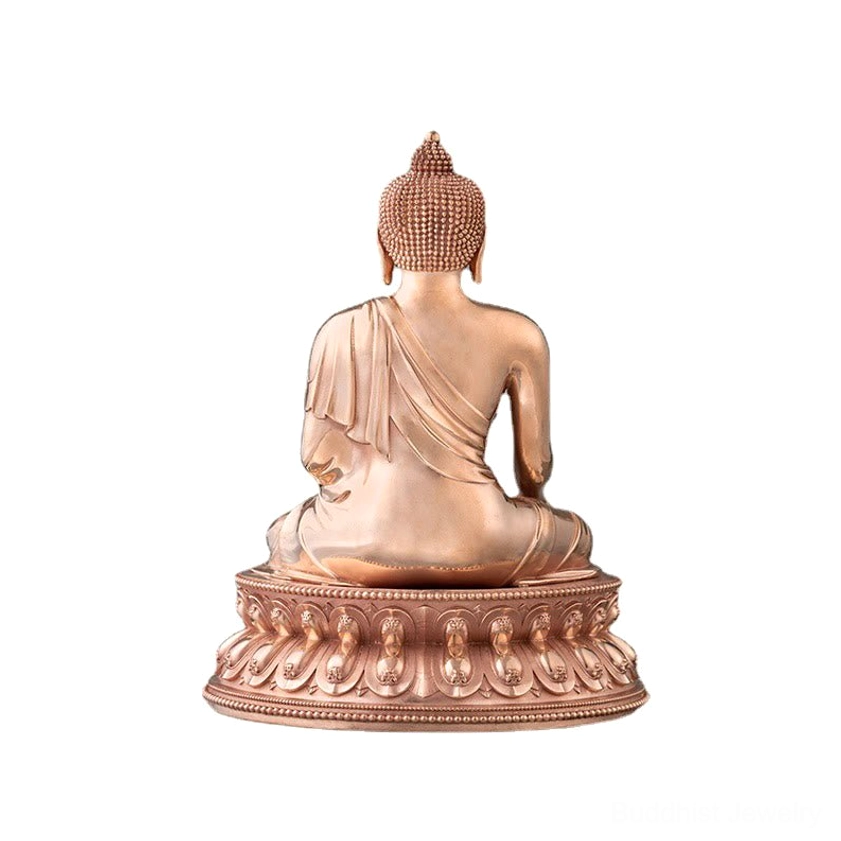 Shakyamuni Buddha statue full rear view cross-legged seated on carved lotus base