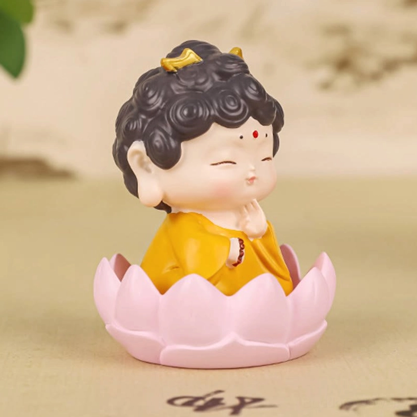 Side profile view of handcrafted Buddha resin statue showing serene facial expression and lotus throne