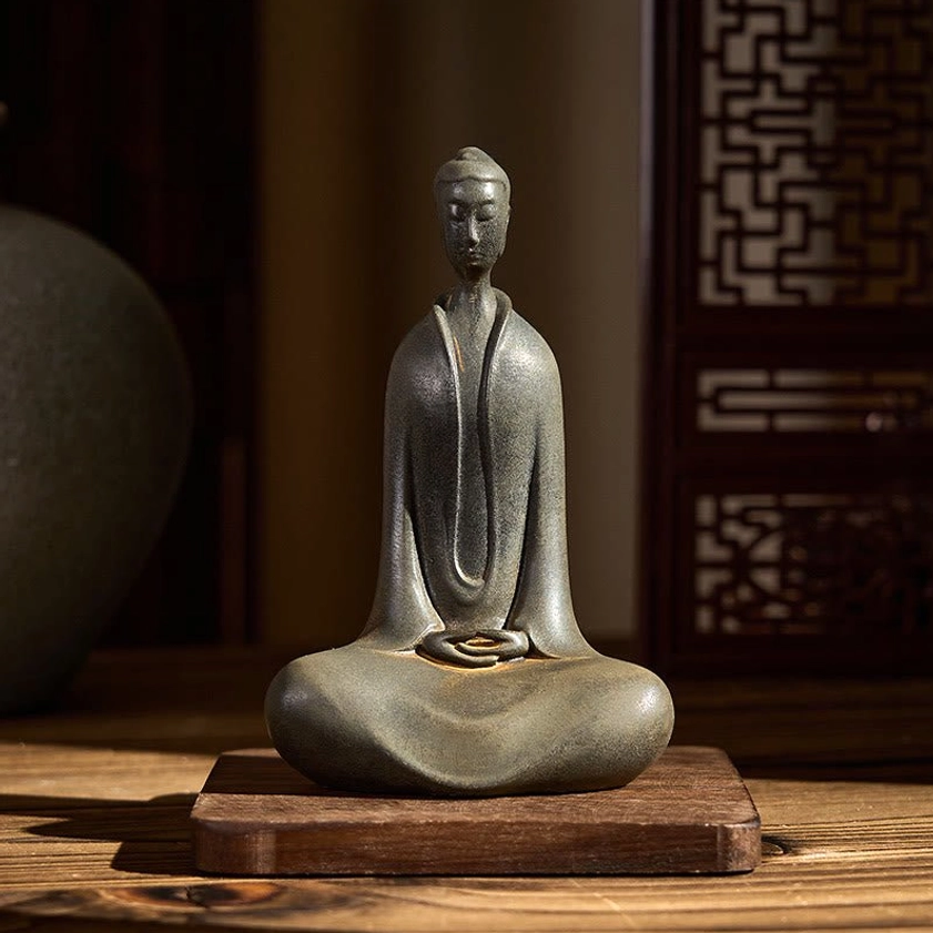 Handcrafted Buddha meditation statue size comparison and dimension reference display