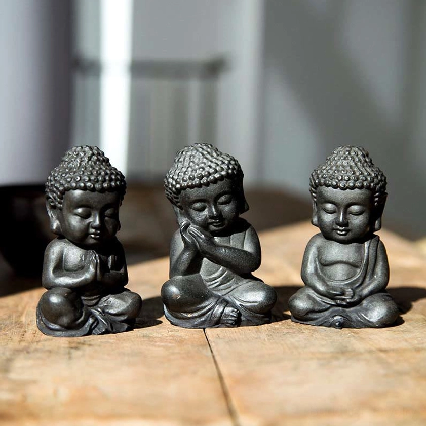 Three piece regular version Buddha statue set - clean polished finish meditation altar collection