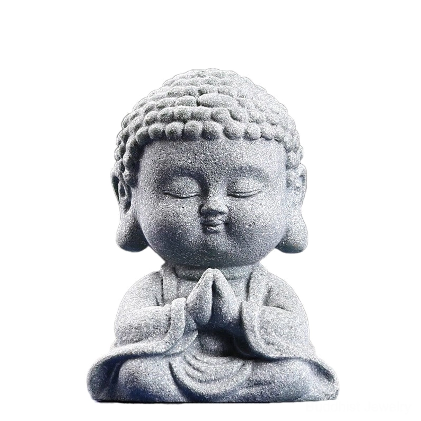 Buddha statue with decorative wooden base and ceramic vase creating complete meditation altar display setup
