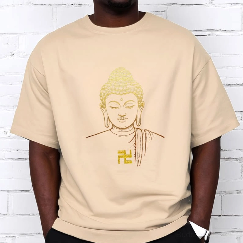 Buddhist symbol t-shirt light grey color flat lay front display