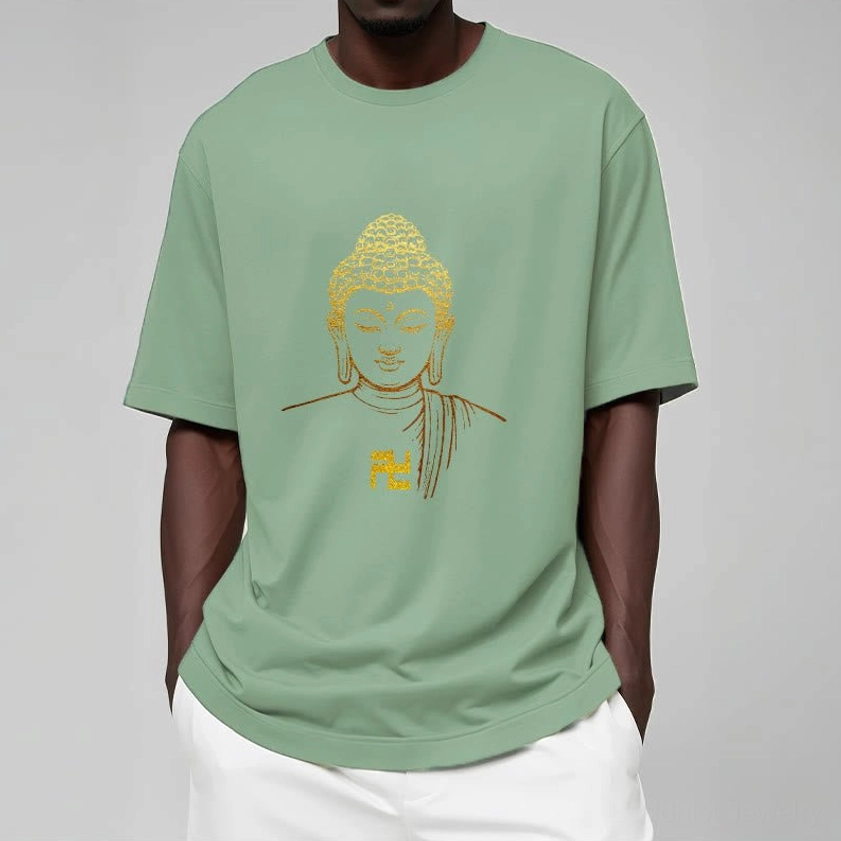 Spiritual Buddhist t-shirt light grey color male model wearing casual