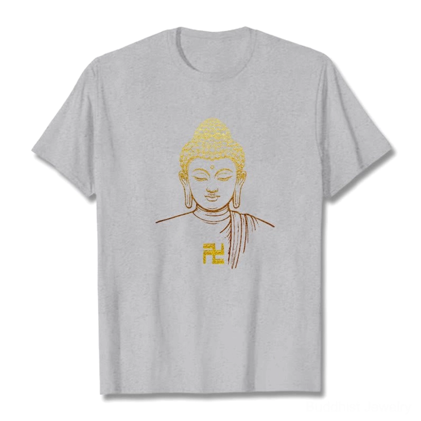 Light pink Buddha spiritual t-shirt front flat lay soft cotton texture