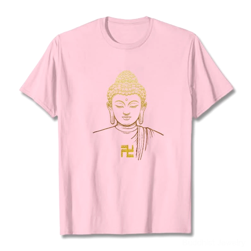 Light pink golden Buddha swastika spiritual cotton t-shirt unisex crew neck