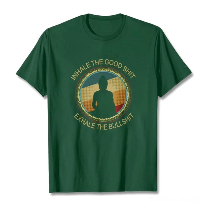 Buddhist meditation mindfulness t-shirt texture and fabric close-up showing premium cotton material