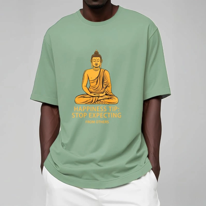 Folded Buddhist graphic t-shirt displaying color and print clarity for e-commerce product presentation
