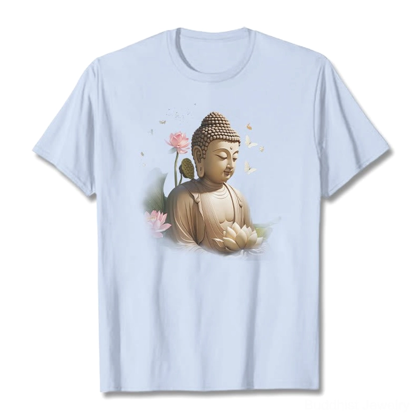 Buddha lotus graphic tee light cyan color male model wear