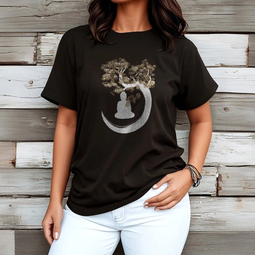 Premium quality 100% cotton Buddhist t-shirt with intricate spiritual print and meditation theme