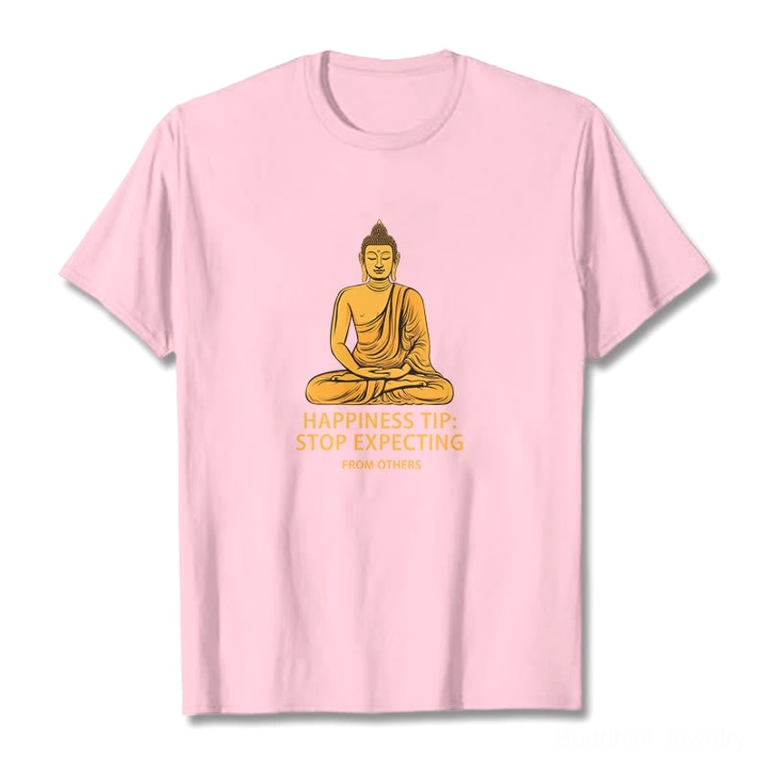 Buddhist graphic t-shirt side view showing fit and fabric drape, golden seated Buddha print design