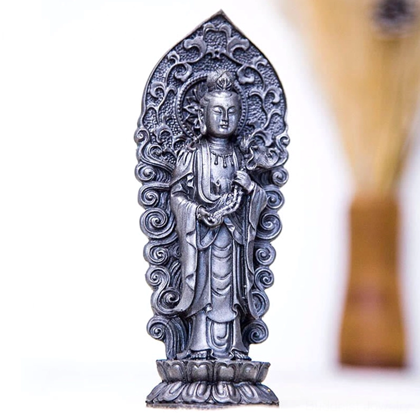 High-quality polished finish Buddhist trinity statue showing refined details and luxurious appearance for premium home altar decoration