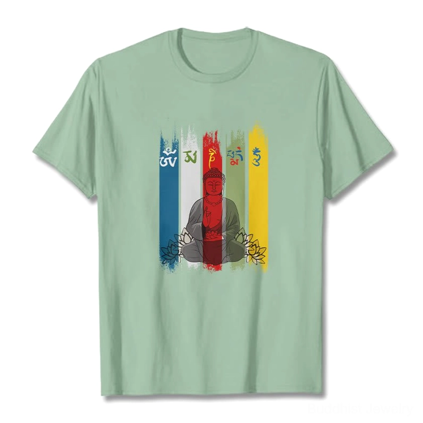Black Buddha print t-shirt lifestyle wear showing versatility for meditation yoga and casual everyday