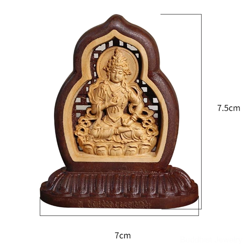 Vajrasattva Buddha wooden figurine with size dimensions - 7cm width by 7.5cm height measurement