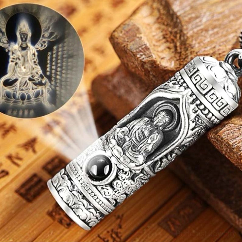 Chinese zodiac guardian Buddha projection pendant packaging and contents with cord and chain included