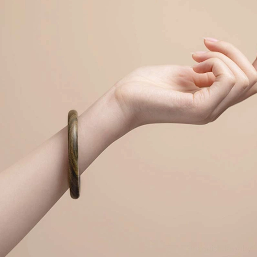 Buddhist Wood Bangle packaging and presentation - showing handmade artisanal quality craftsmanship