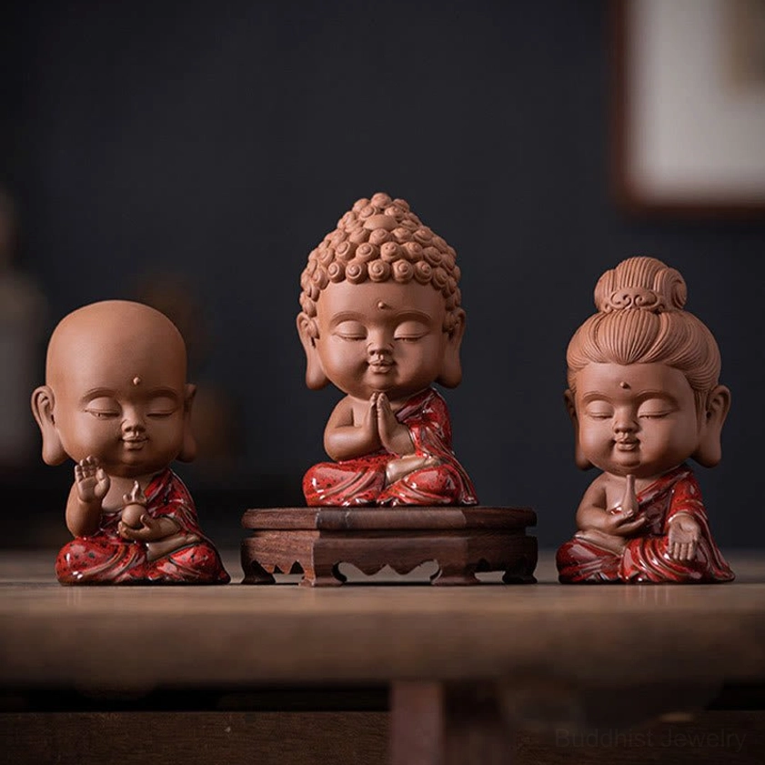 Avalokitesvara Ksitigarbha Buddhist ceramic figurine set complete collection with all three sacred bodhisattvas for spiritual home décor