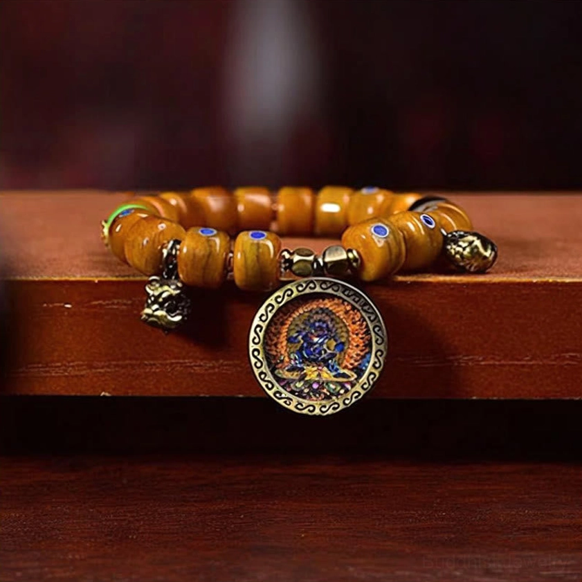 Buddhist bone bead bracelet for meditation and spiritual practice with healing crystal stones