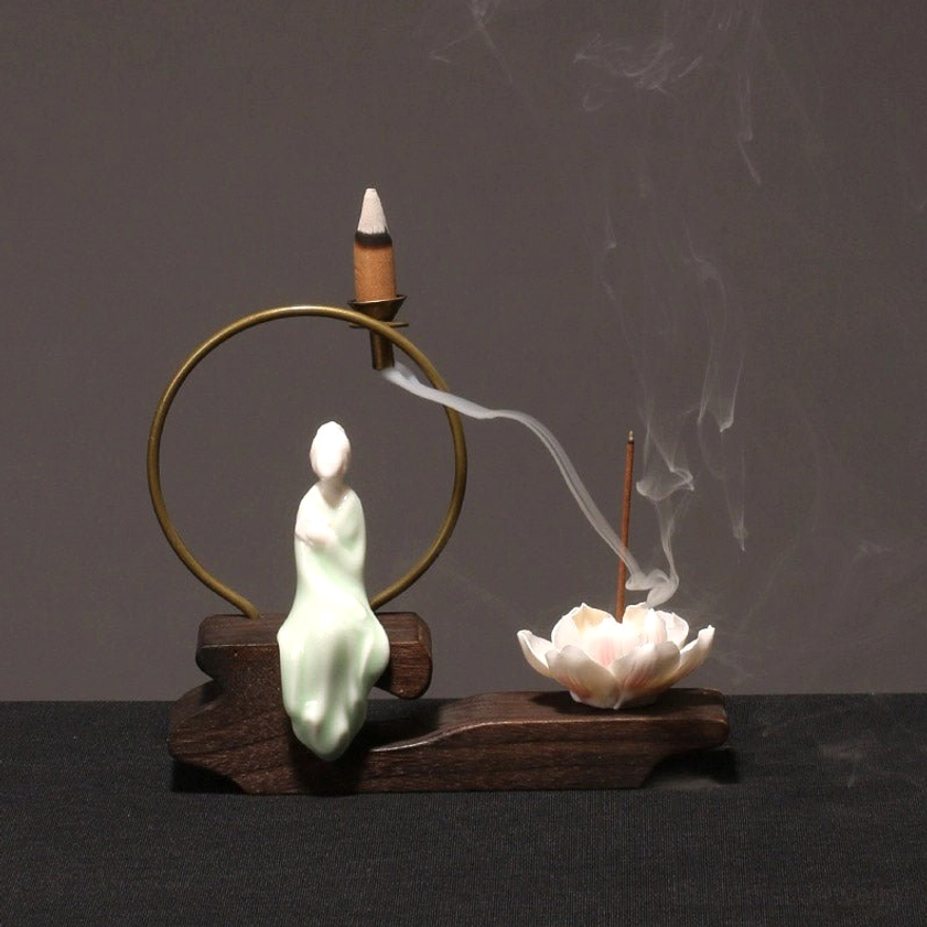 Artistic book-inspired Buddhist incense burner, handcrafted ceramic piece symbolizing Buddhist teachings and wisdom