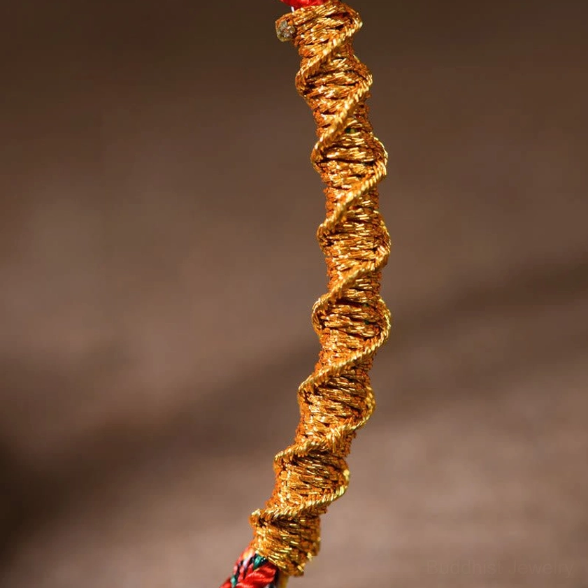 Close-up Macro Detail of Twisted Gold Braided Weave in Buddhist Zodiac Rope Bracelet - Premium Rope Texture and Craftsmanship