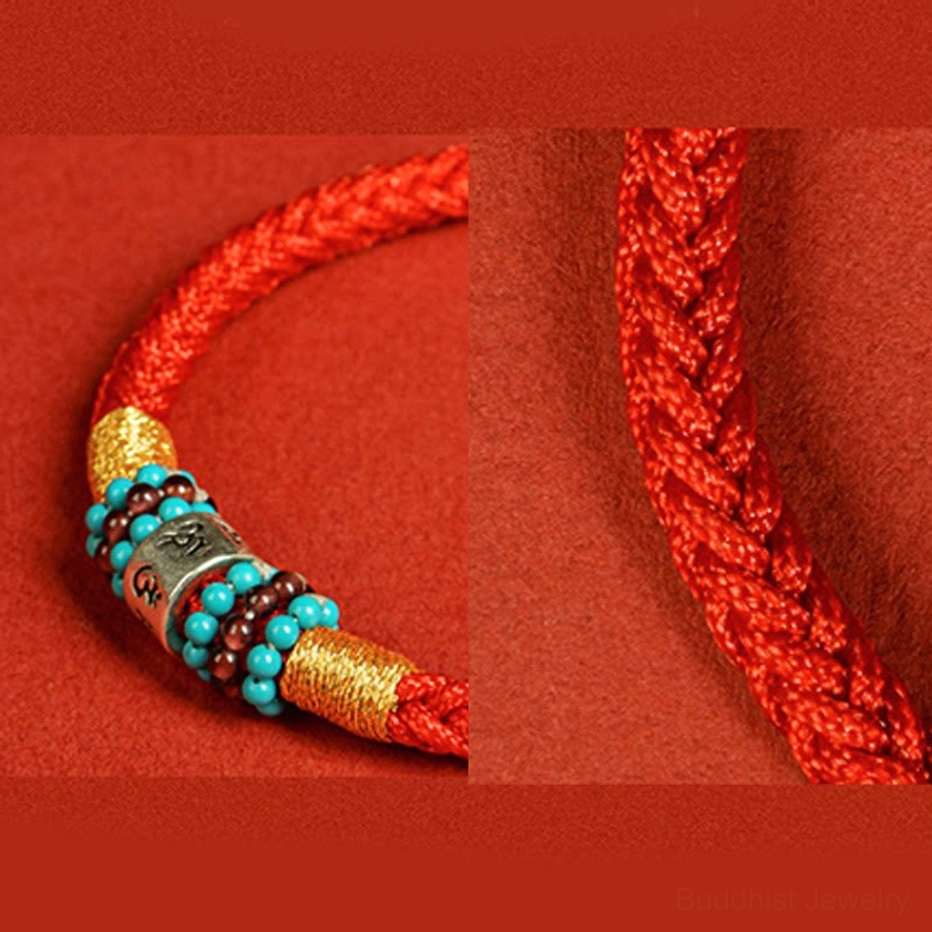 Buddhist bracelet caring instructions showing how to preserve sterling silver and woven materials