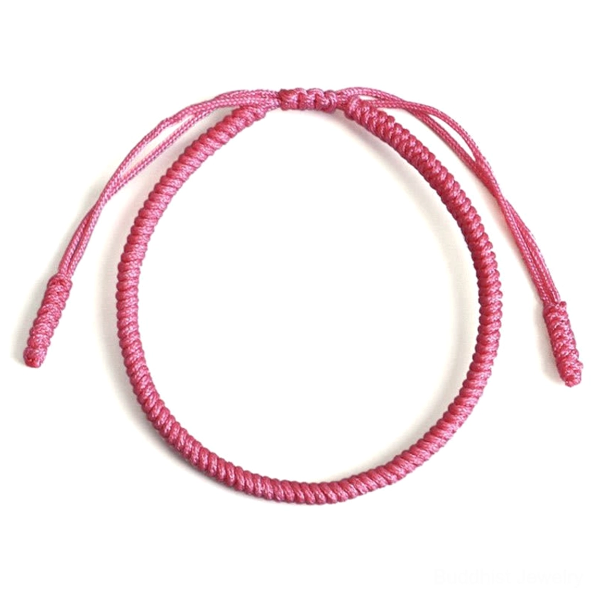Dual-tone dark red and light pink Buddhist bracelet with gradient weave and king kong knot spiritual clasp