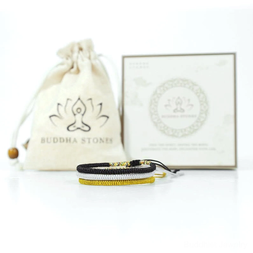 Buddhist bracelet set with linen gift bag brand card and packaging for spiritual gifting