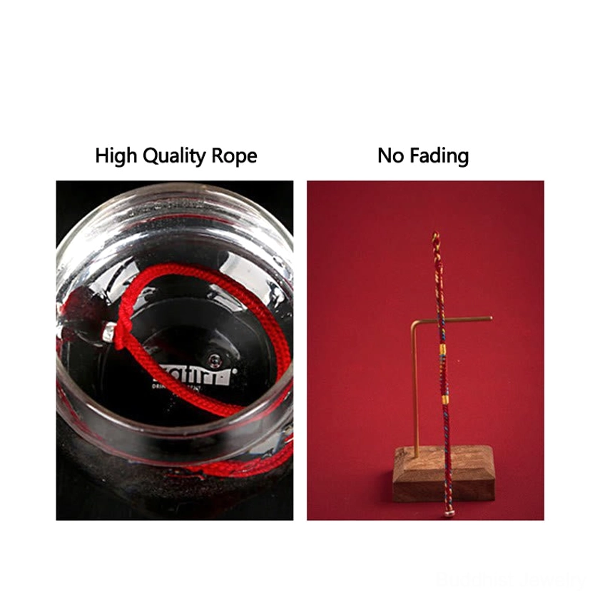 High-quality multicolored rope material and premium no-fade weaving used in Buddhist protection bracelets