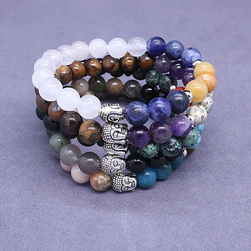 Buddhist bracelet with mixed natural stones for mindfulness and inner peace