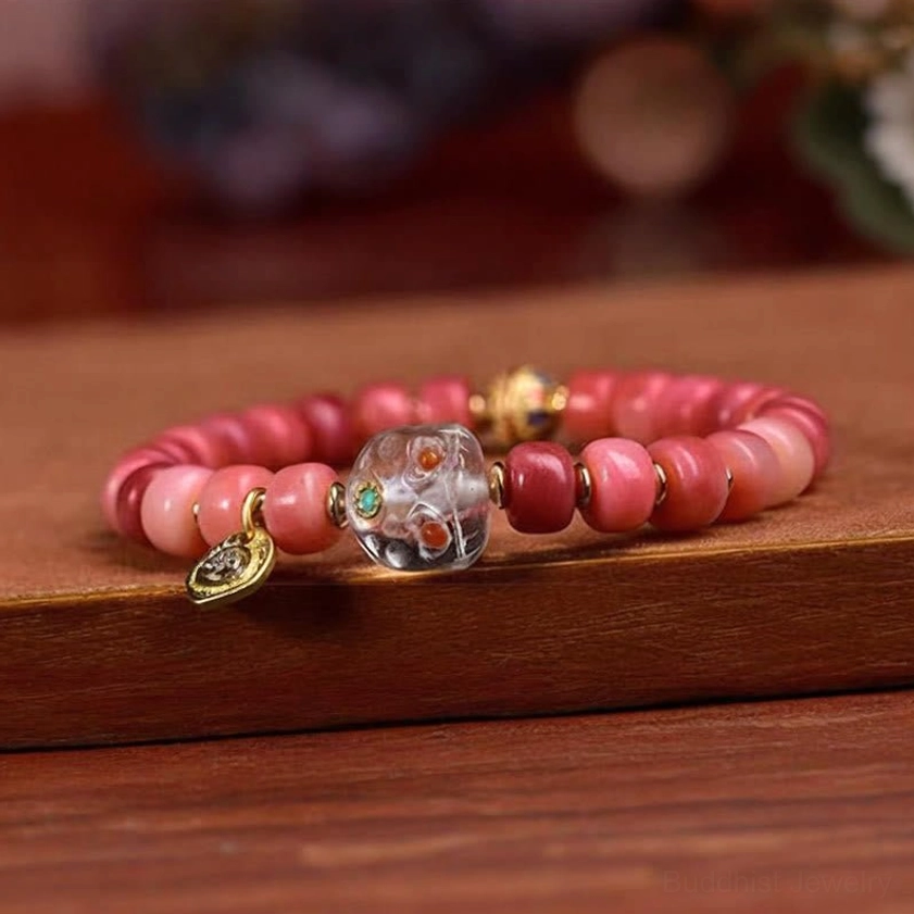 Buddhist bracelet full product shot red agate camel bone copper beads natural materials