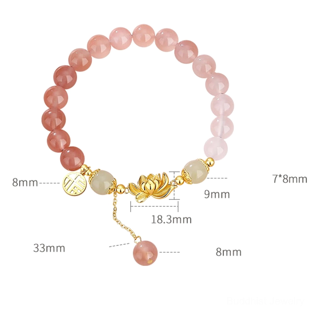 Buddhist bracelet size and bead dimension specifications with measurement guide for 14-16cm wrist circumference