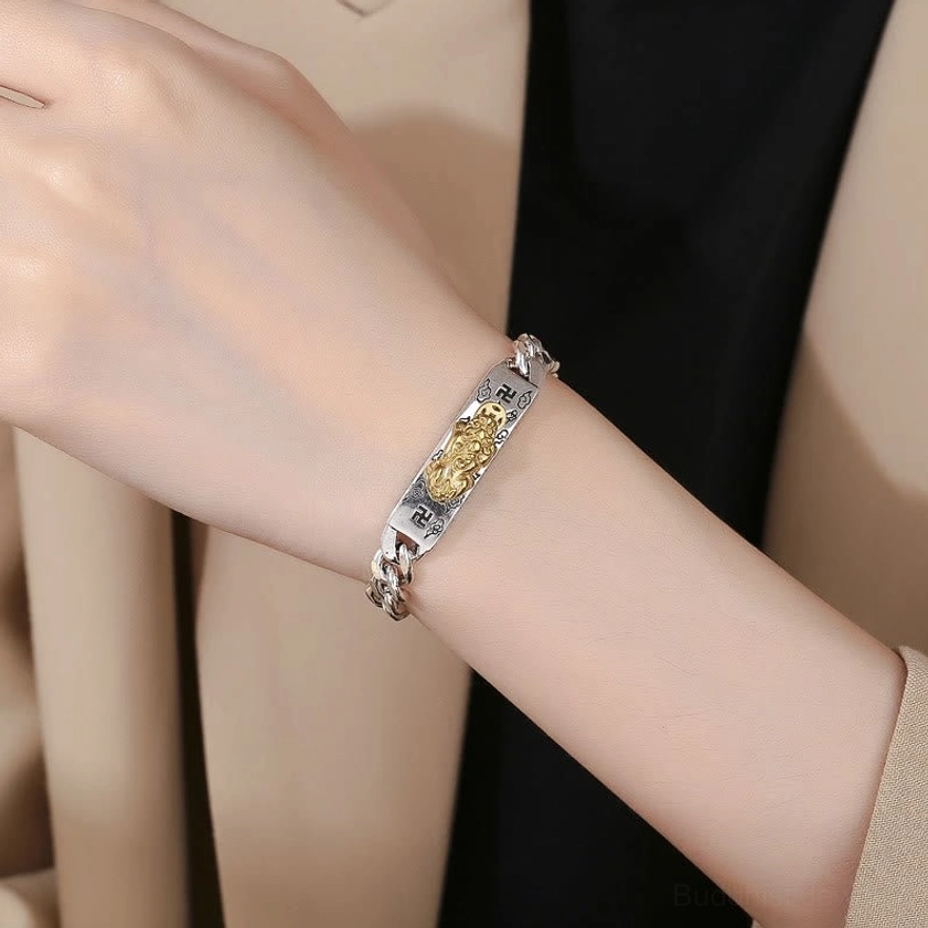 Om Mani Padme Hum Pixiu swastika bracelet worn on wrist - lifestyle daily accessory demonstration