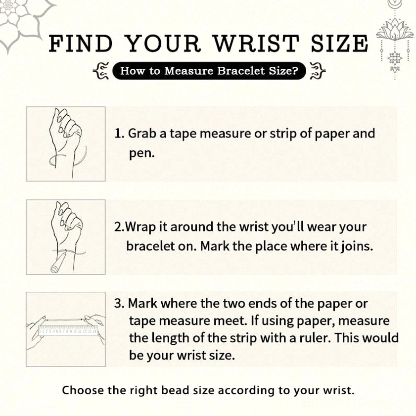 Wrist measurement guide for Buddhist bracelet fitting - how to measure wrist circumference