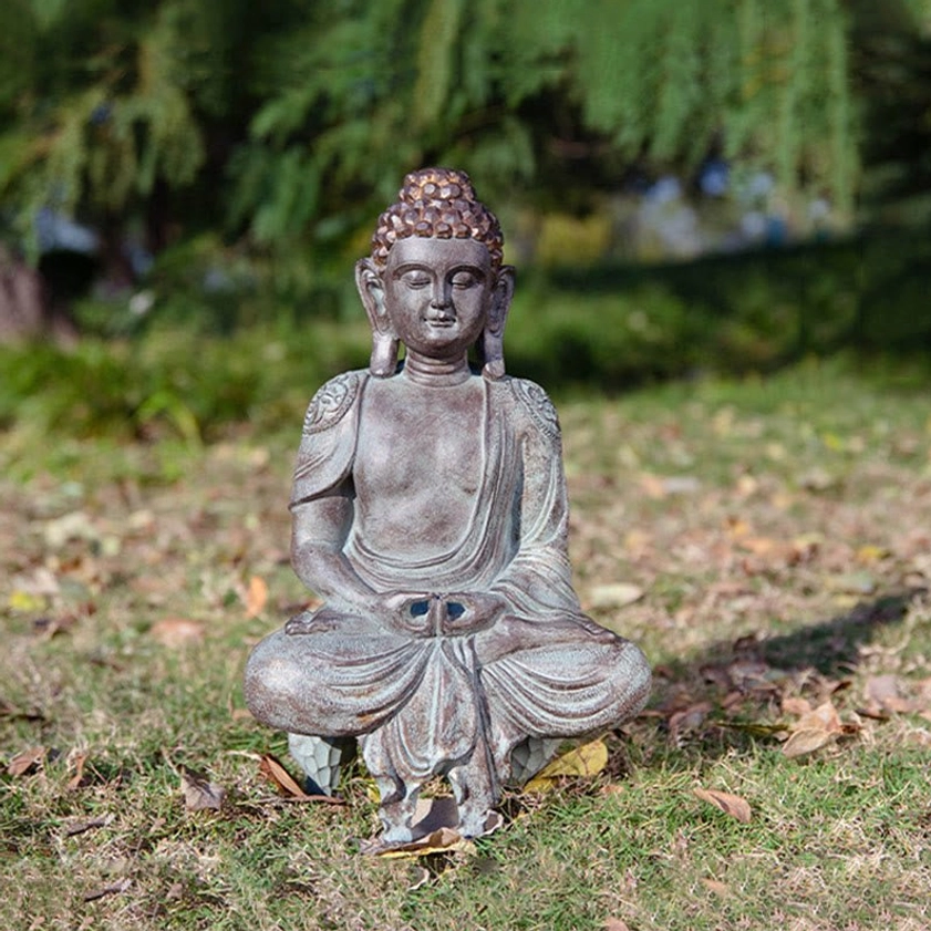 Buddhist Buddha meditation statue with authentic details, handcrafted resin piece for spiritual sanctuary