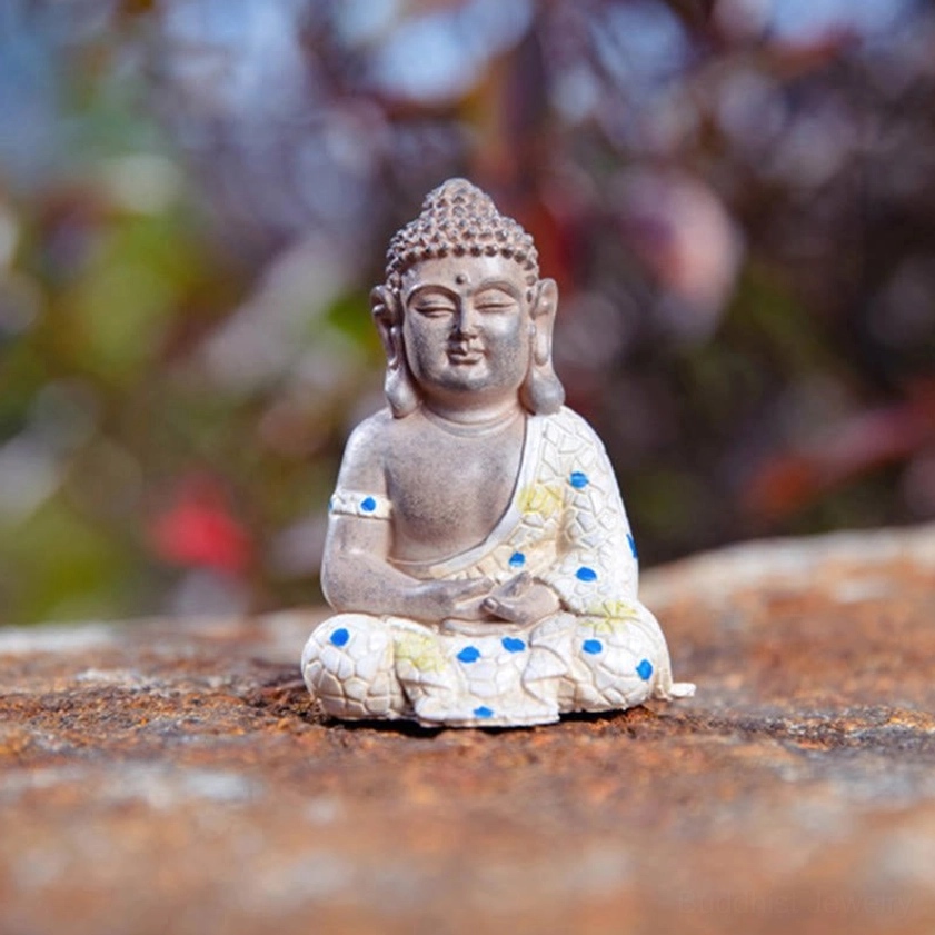 Buddhist Buddha resin statue collection showing multiple meditation poses for spiritual home altar setup