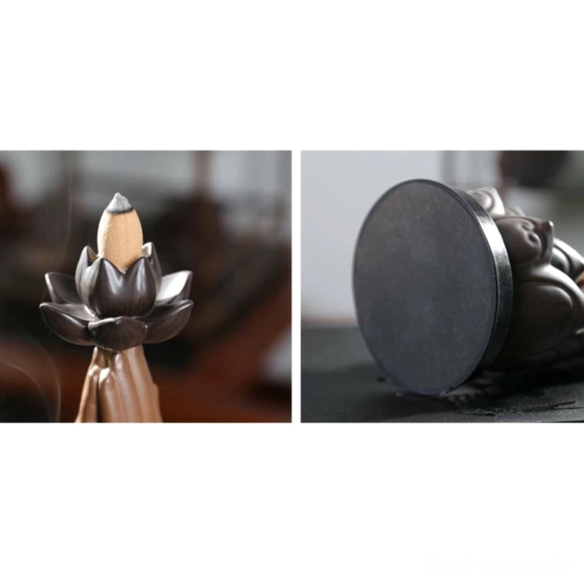Buddhist Ceramic Backflow Incense Burner - Product Information and Size Reference Display
