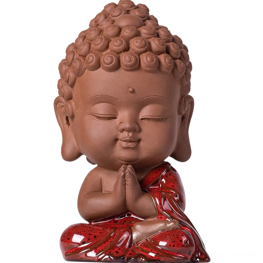 Handcrafted Buddhist ceramic miniature figurine with authentic terracotta clay and hand-glazed details for sacred space and spiritual practice